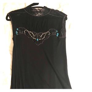 Free People Lace and Gem Stone Blouse